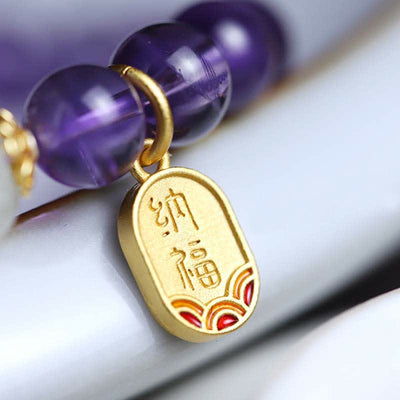 Buddha Stones Natural Amethyst Crystal Hetian Jade Healing Charm Bracelet Bracelet BS 8