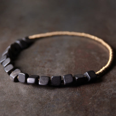 Buddha Stones Tibetan Ebony Wood Copper Peace Double Wrap Bracelet Bracelet BS 1