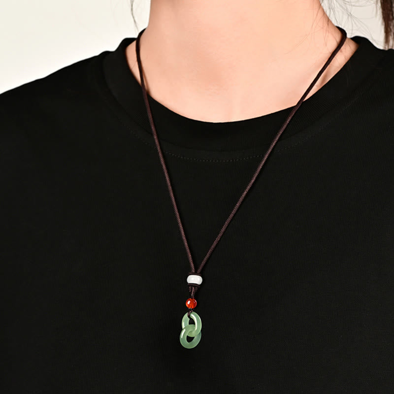 Buddha Stones Natural Hetian Cyan Jade White Jade Double Peace Buckle Success Necklace Pendant Necklaces & Pendants BS 4
