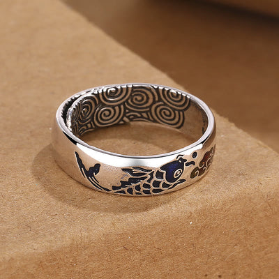 Buddha Stones Koi Fish Auspicious Cloud Design Luck Wealth Ring Ring BS 2