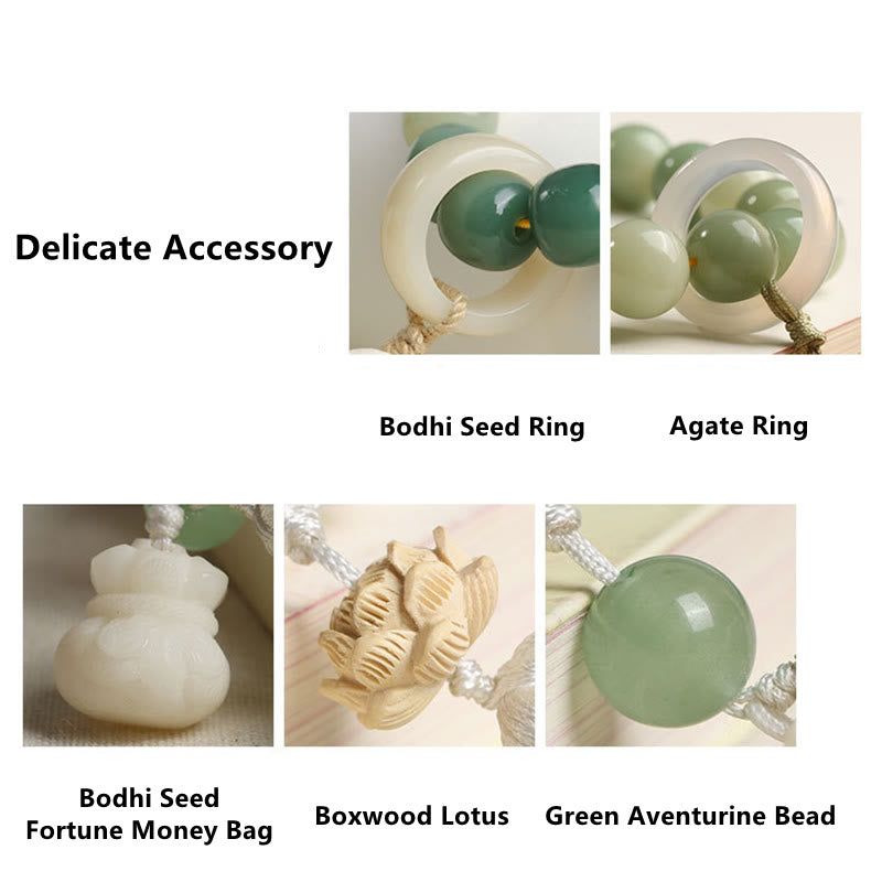 Buddha Stones Natural Gradient Bodhi Seed Fortune Money Bag Lotus Wisdom Tassel Wrist Mala Wrist Mala BS 7
