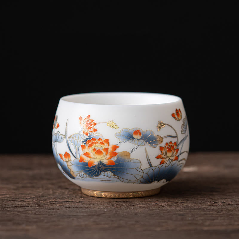 Tasse à thé en céramique Foviel Phoenix Dragon Lotus Deer Ancient Building Koi Fish pour thé Kung Fu