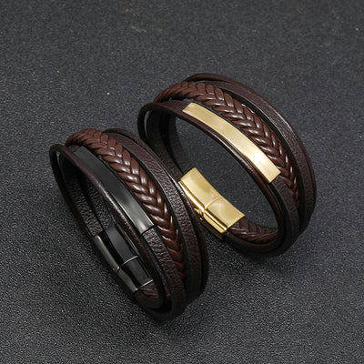 Buddha Stones Simple Design Titanium Steel Leather Luck Bracelet Bracelet BS 9
