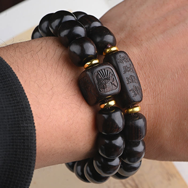 Buddha Stones Tibetan Ebony Wood Barrel Beads Lucky And Treasure Balance Bracelet 16