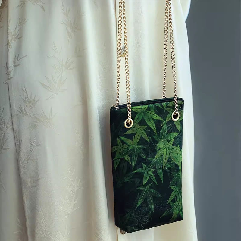 Buddha Stones Small Maple Leaf Persimmon Metal Chain Crossbody Bag Shoulder Bag Cellphone Bag Handbags BS 6