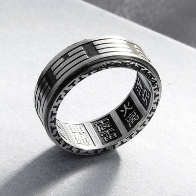 Buddha Stones Bagua Yin Yang Titanium Steel Balance Rotatable Ring Ring BS 8