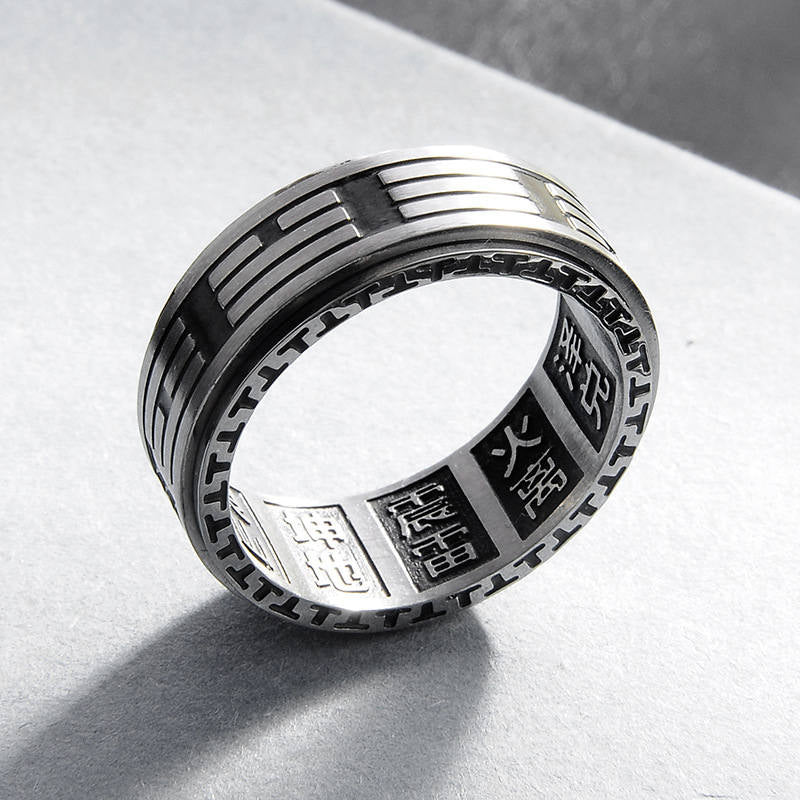 Buddha Stones Bagua Yin Yang Titanium Steel Balance Rotatable Ring Ring BS 8