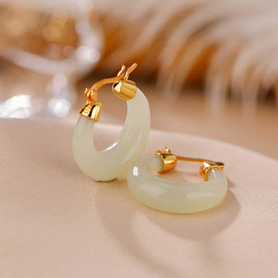 Buddha Stones Round Jade Cyan Jade Prosperity Luck Drop Earrings Earrings BS 5