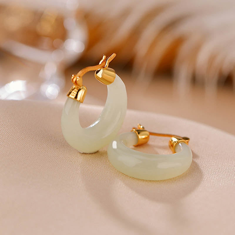 Buddha Stones Round Jade Cyan Jade Prosperity Luck Drop Earrings Earrings BS 5