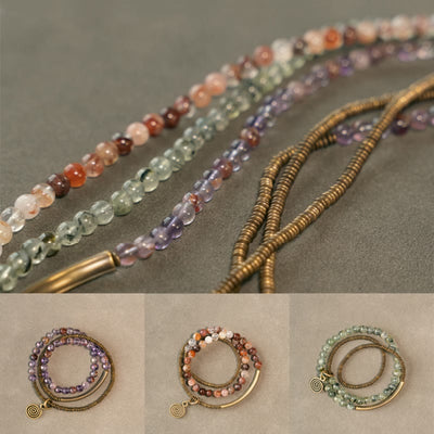 Buddha Stones Purple Phantom Red Hematoid Quartz Green Rutilated Quartz Copper Love Forgive Bracelet Bracelet BS 26