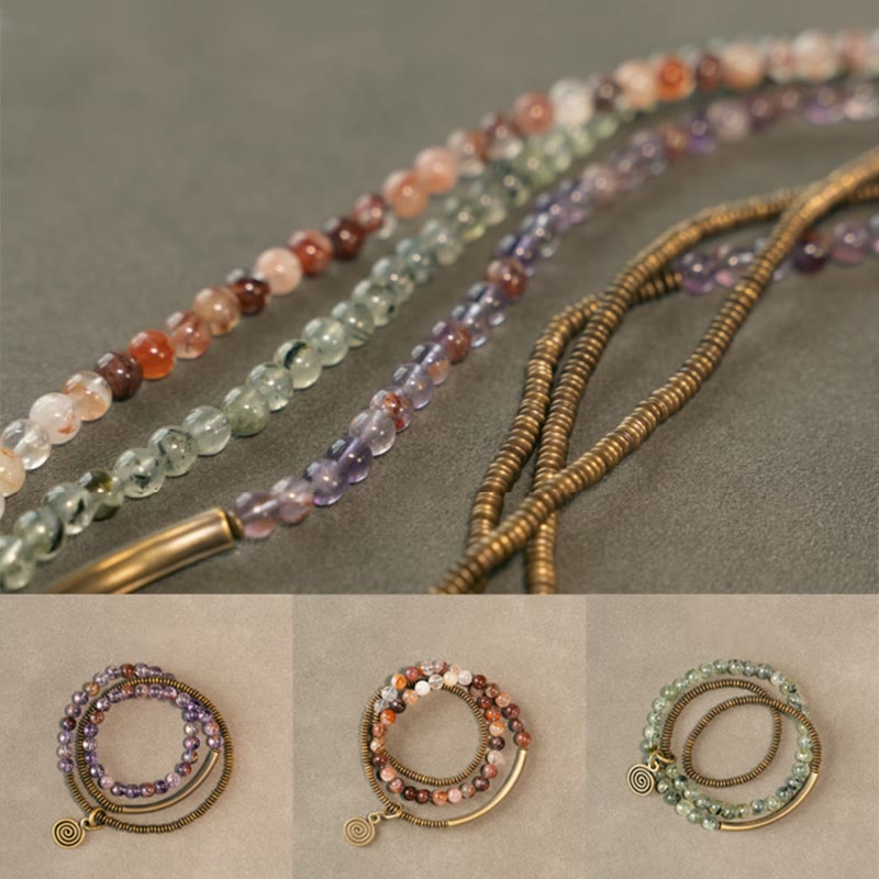 Buddha Stones Purple Phantom Red Hematoid Quartz Green Rutilated Quartz Copper Love Forgive Bracelet Bracelet BS 26