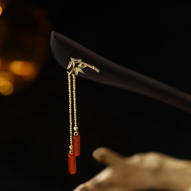 Buddha Stones Red Agate Ebony Wood Confidence Tassel Hairpin Hairpin BS 6