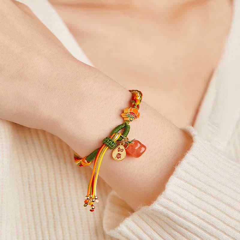 Buddha Stones Persimmon Red Agate Strength Reincarnation Knot Braid String Bracelet Bracelet BS 4