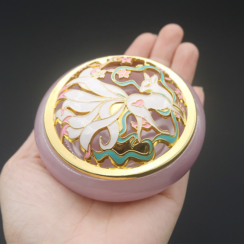 Buddha Stones Nine Tailed Fox Liuli Crystal Healing Meditation Incense Burner Incense Burner BS 3