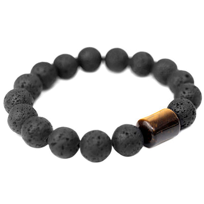 Foviel Lava Rock Ebony Wood Tiger Eye Healing Bracelet