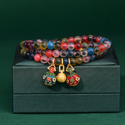Foviel Bunte Candy Achat Gold schwammenden Beast Familie Kraft Charm Dreifach-Wrap Armband