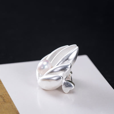 Buddha Stones 925 Sterling Silver Lotus Flower Pearl New Beginning Brooch Brooch BS 5