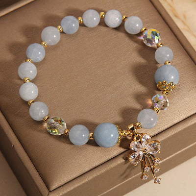 Buddha Stones Aquamarine Pink Crystal Healing Zircon Butterfly Charm Bracelet Bracelet BS 2