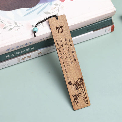 Buddha Stones Plum Orchid Bamboo Chrysanthemum Wood Bookmarks With Gift Box Bookmarks BS Bamboo-Phoebe Zhennan Wood