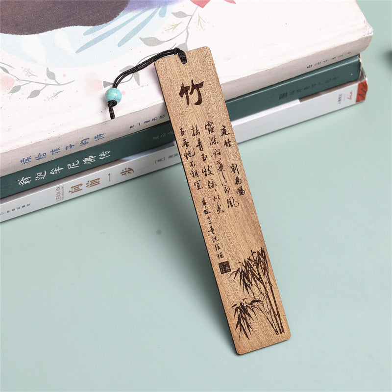 Buddha Stones Plum Orchid Bamboo Chrysanthemum Wood Bookmarks With Gift Box Bookmarks BS Bamboo-Phoebe Zhennan Wood