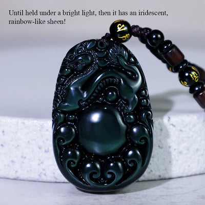 Buddha Stones Tibetan Positive Rainbow Obsidian PiXiu Necklace - image 4
