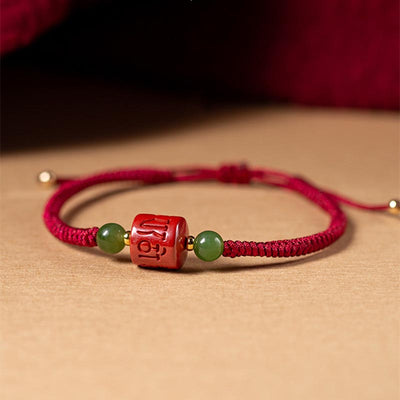 Buddha Stones Tibetan Cinnabar Om Mani Padme Hum Engraved Blessing Braided Rope Bracelet Bracelet BS 5