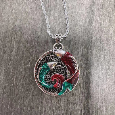 Buddha Stones Tibetan Copper Koi Fish Healing Necklace Necklaces & Pendants BS Necklace-With Twist Chain(Necklace length: 60cm)