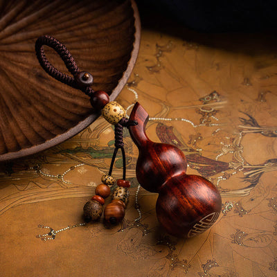 Porte-clés gourde en bois de santal rouge à petites feuilles et ébène du Tibet, protection et chance