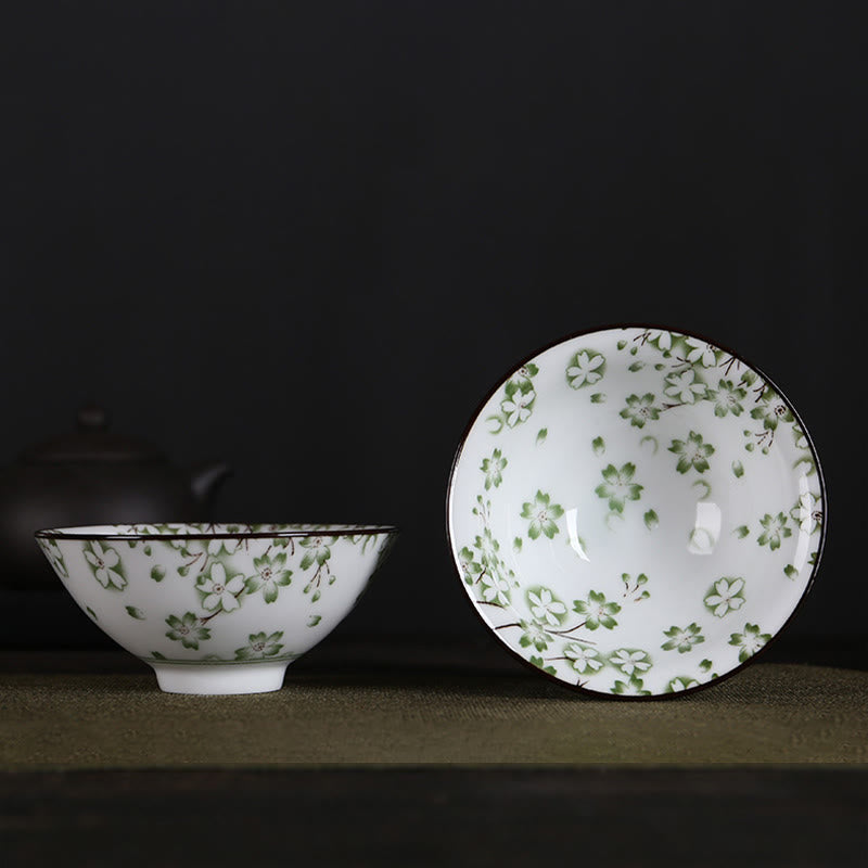 Buddha Stones Flowers Fu Character Mountains Lotus Cherry Blossoms Ceramic Teacup Kung Fu Tea Cup Cup BS Green Cherry Blossoms 8.5cm*4cm*90ml