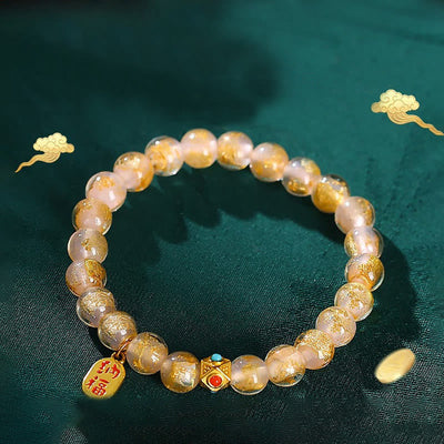 Buddha Stones Tibetan Incense Ash Liuli Glass Bead Lucky Fortune Fu Character Charm Bracelet Bracelet BS main