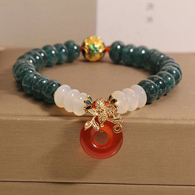 Buddha Stones Jade White Agate Red Agate Peace Buckle Abacus Beads Luck Bracelet Bracelet BS Jade(Wrist Circumference: 14-17cm)