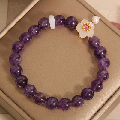 Buddha Stones Natural Amethyst White Agate Pearl Charm Balance Bracelet Bracelet BS 6