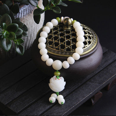 Buddhastoneshop Lotus Natural White Bodhi Seed Luck Bracelet