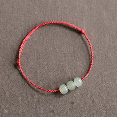 Buddha Stones Three Beads Jade Luck String Weave Bracelet Bracelet BS Red(Wrist Circumference 14-20cm)