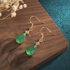 Buddha Stones Cyan Jade Luck Drop Earrings Earrings BS Cyan Jade