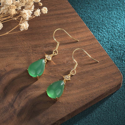 Buddha Stones Cyan Jade Luck Drop Earrings Earrings BS Cyan Jade