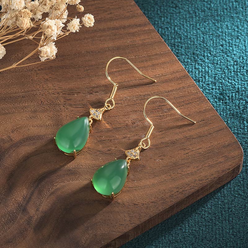Buddha Stones Cyan Jade Luck Drop Earrings Earrings BS Cyan Jade