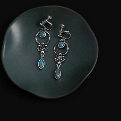 Buddha Stones 925 Sterling Silver Hook Vintage Copper Plated Silver Turquoise Waterdrop Pattern Balance Drop Dangle Earrings - image 11