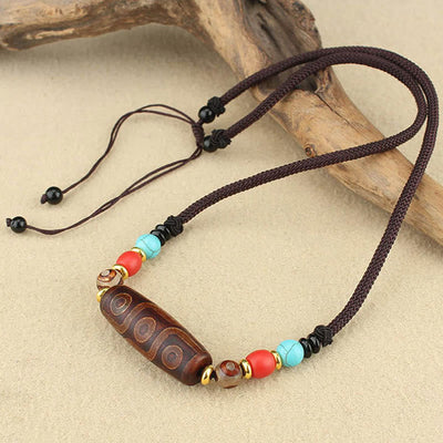 Buddha Stones Tibetan Nine-Eye Dzi Bead Three-eyed Dzi Bead Protection String Necklaces Pendant Necklaces & Pendants BS Nine-Eye Dzi Bead