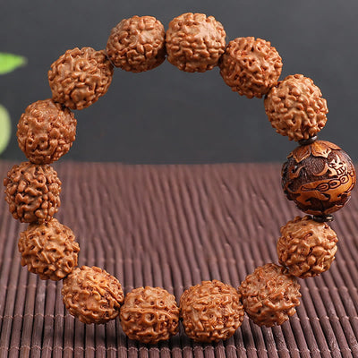 Buddha Stones Tibet Rudraksha Bodhi Seed PiXiu Copper Coin Wealth Luck Bracelet Bracelet BS 4