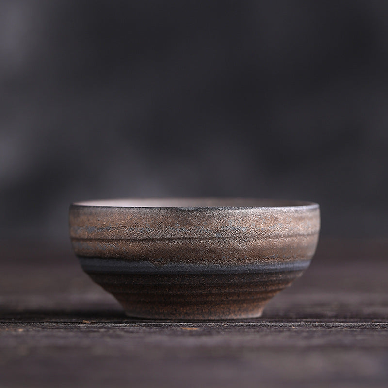 Buddha Stones Simple Brown Striped Texture Ceramic Teacup Kung Fu Tea Cup Bowl Cup BS Striped 6.7cm*3.0cm*60ml