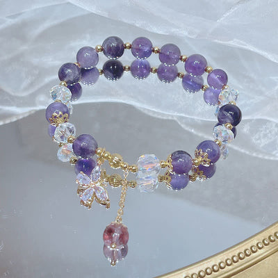 Foviel Natürliche Amethyst Kristall Spirituelle Schmetterling Charm Armband