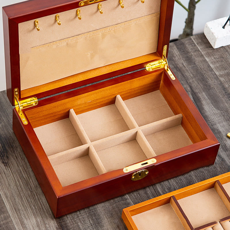 Buddha Stones Vintage Wooden Jewelry Box Two-Layer Solid Wood Jewelry Storage Box Jewelry Box BS 22