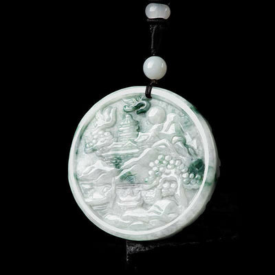 Buddha Stones Mountain Landscape Jade Abundance String Necklace Necklaces & Pendants BS 9