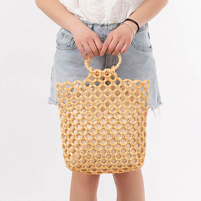Buddha Stones Hand-woven Fishing Line Braiding Mesh Hollow Wooden Beads Handbag Handbags BS 7
