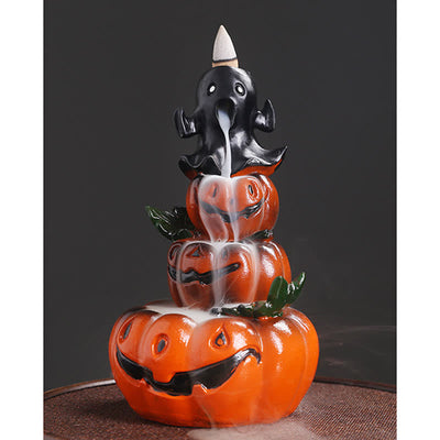 Buddha Stones Halloween Pumpkins Ghost Resin Backflow Smoke Fountain Incense Burner Decoration Incense Burner BS 10