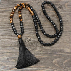 Buddha Stones Black Onyx Tiger Eye Fortune Bracelet Tassel Necklace Pendant Bracelet Necklaces & Pendants BS Black Onyx&Tiger Eye