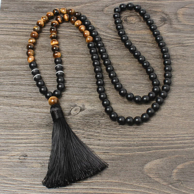 Buddha Stones Black Onyx Tiger Eye Fortune Bracelet Tassel Necklace Pendant Bracelet Necklaces & Pendants BS Black Onyx&Tiger Eye