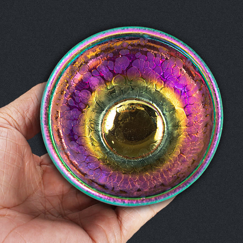 Buddha Stones Handmade Fairy Rainbow Chinese Jianzhan Ceramic Teacup Tenmoku Kung Fu Tea Cup Jian Zhan Tea Cup BS 3