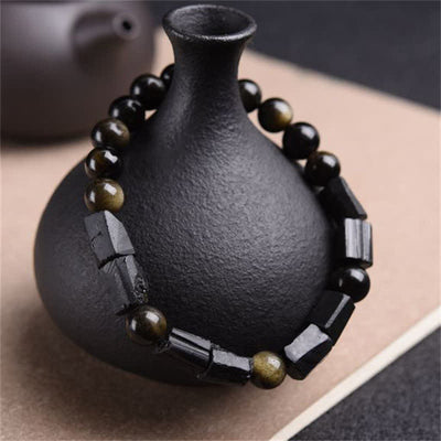 Buddha Stones Gold Sheen Obsidian Black Tourmaline Wealth Bracelet - image 3